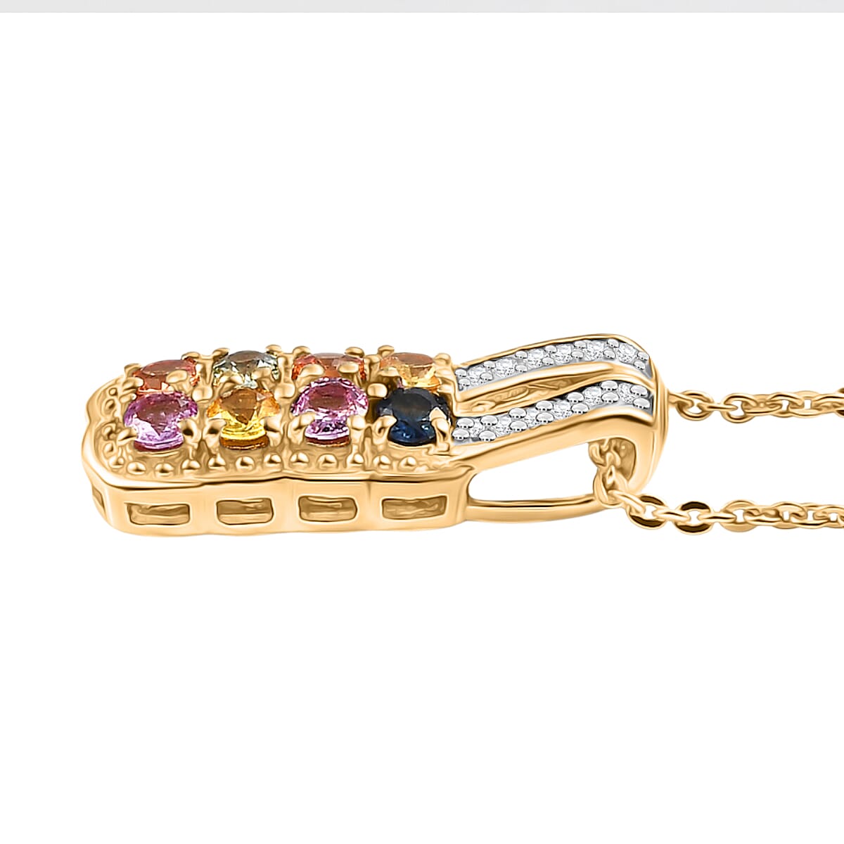 Multi Sapphire,  White Zircon Pendant with Chain (Size 20) in 18K YG Vermeil Sterling Silver 0.10 ct  0.900  Ct.