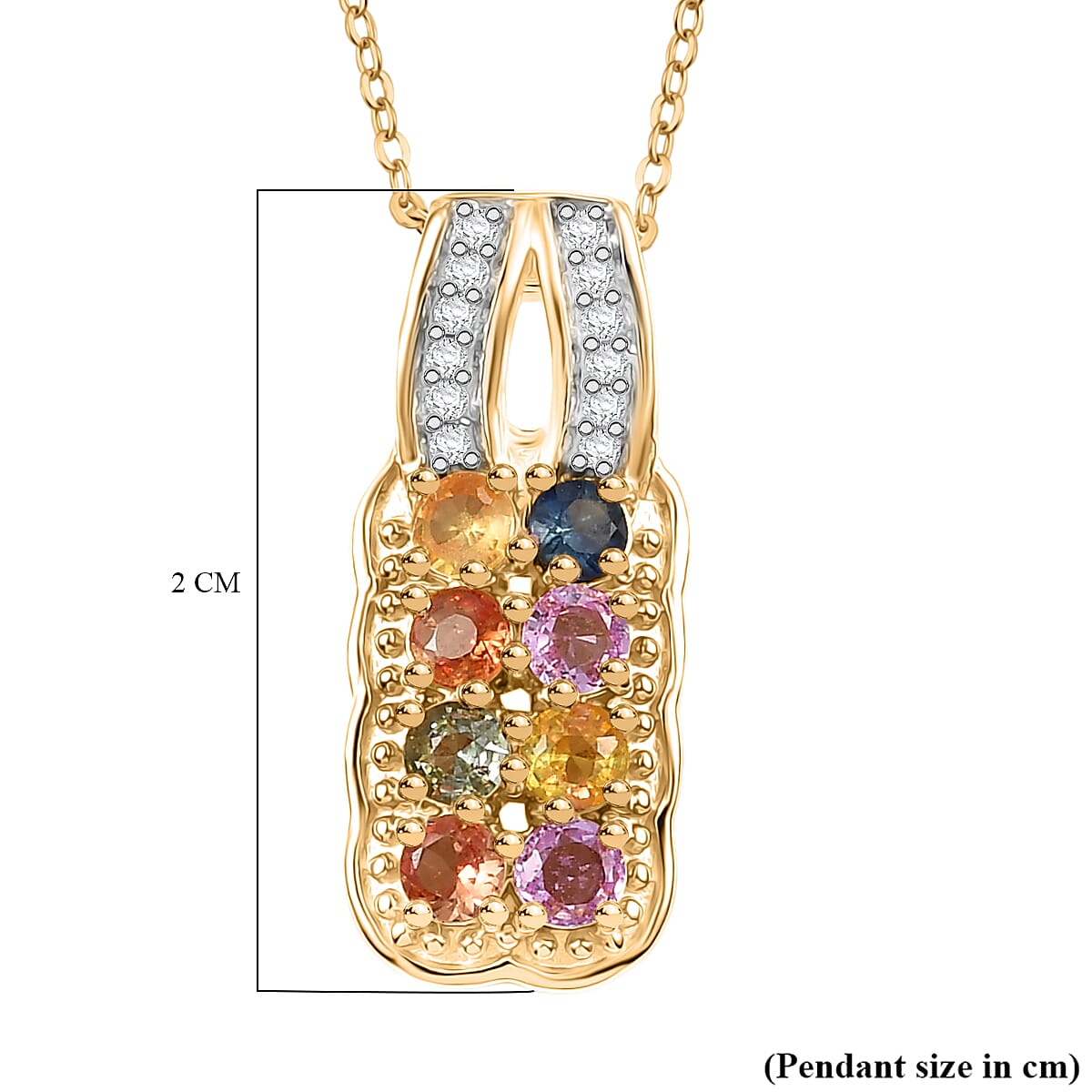 Multi Sapphire,  White Zircon Pendant with Chain (Size 20) in 18K YG Vermeil Sterling Silver 0.10 ct  0.900  Ct.