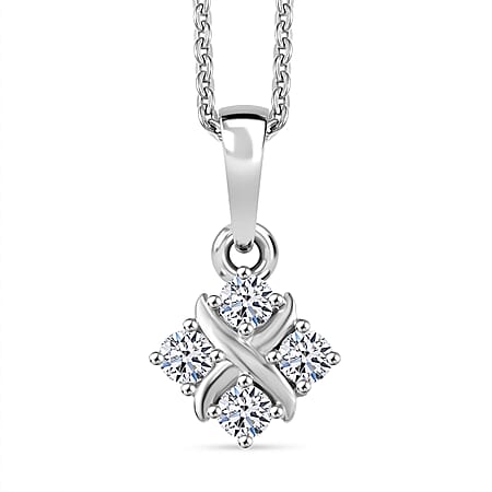 LUXURIANT Lab Grown Diamond Pendant with Chain (Size 20) in Rhodium Overlay Sterling Silver (SI-GH)