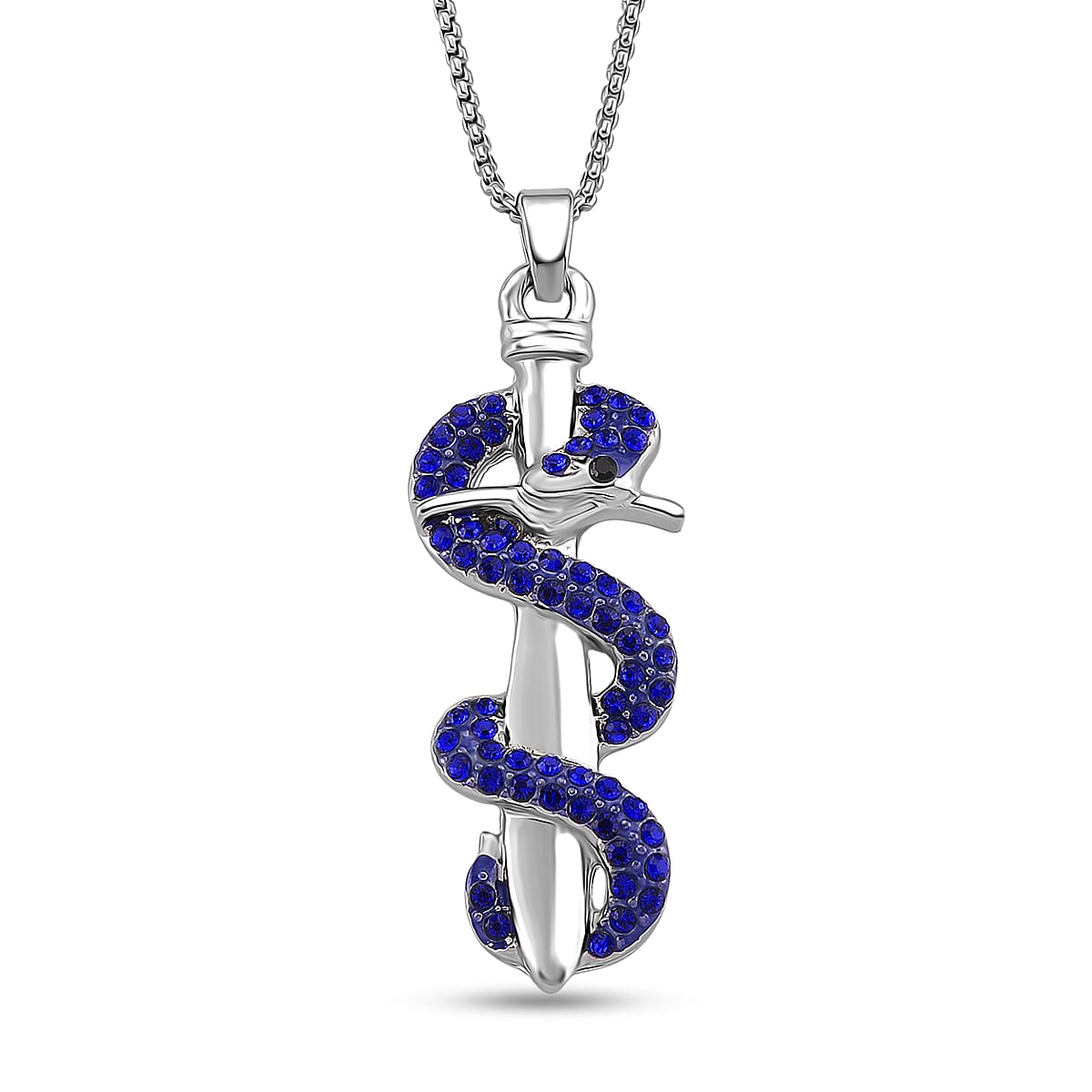 Designer Inspired- Blue Crystal Pendant with Chain (Size 20 - 2 Ext)