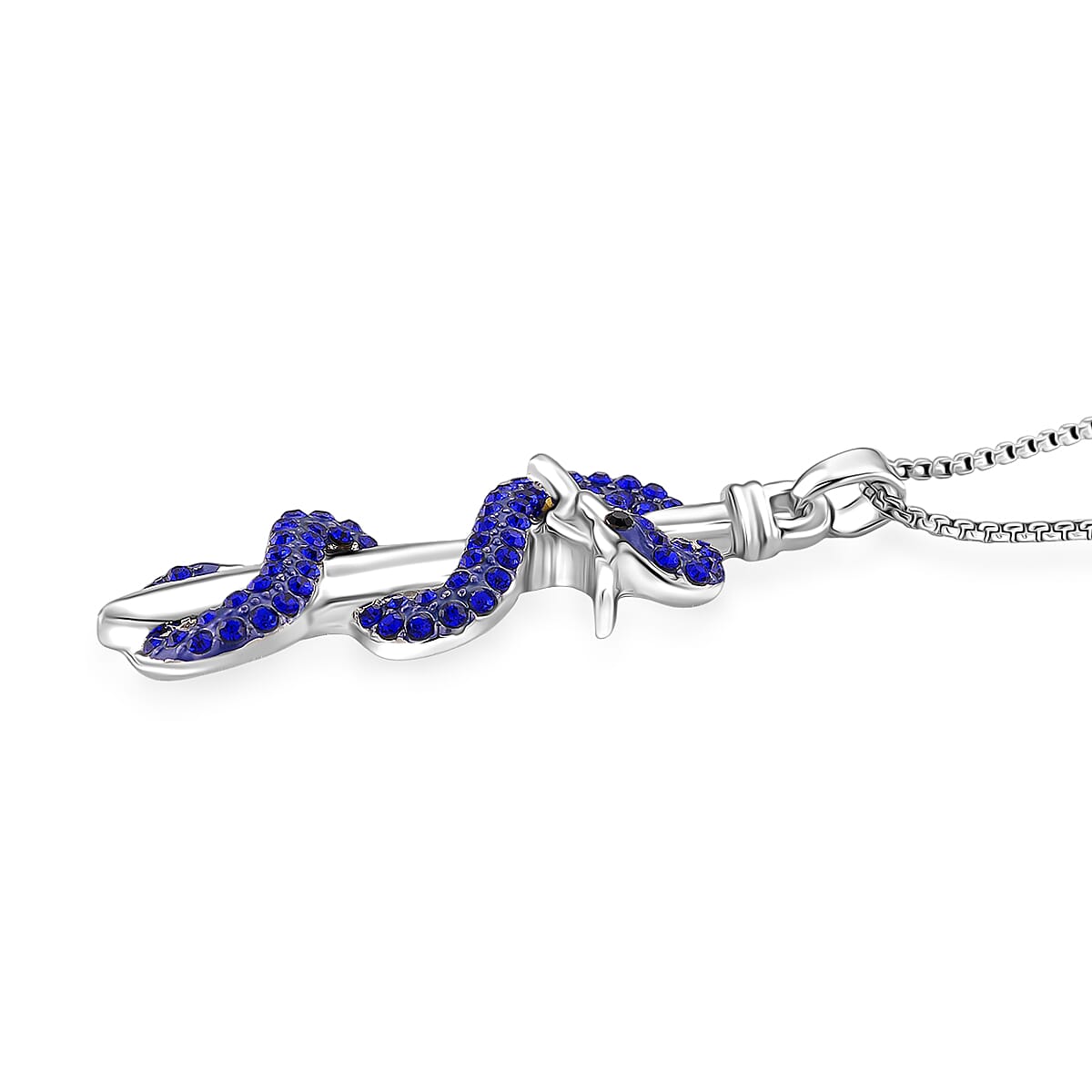 Designer Inspired- Blue Crystal Pendant with Chain (Size 20 - 2 Ext)