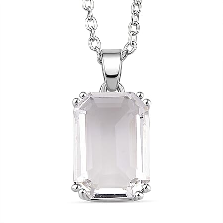 Austrian White Crystal Solitaire Pendant with Chain (Size 20-2 Ext) with Lobster Clasp in White Tone
