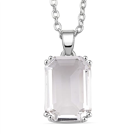 Austrian White Crystal Pendant with Chain (Size 20-2 Ext) with Lobster Clasp in White Tone