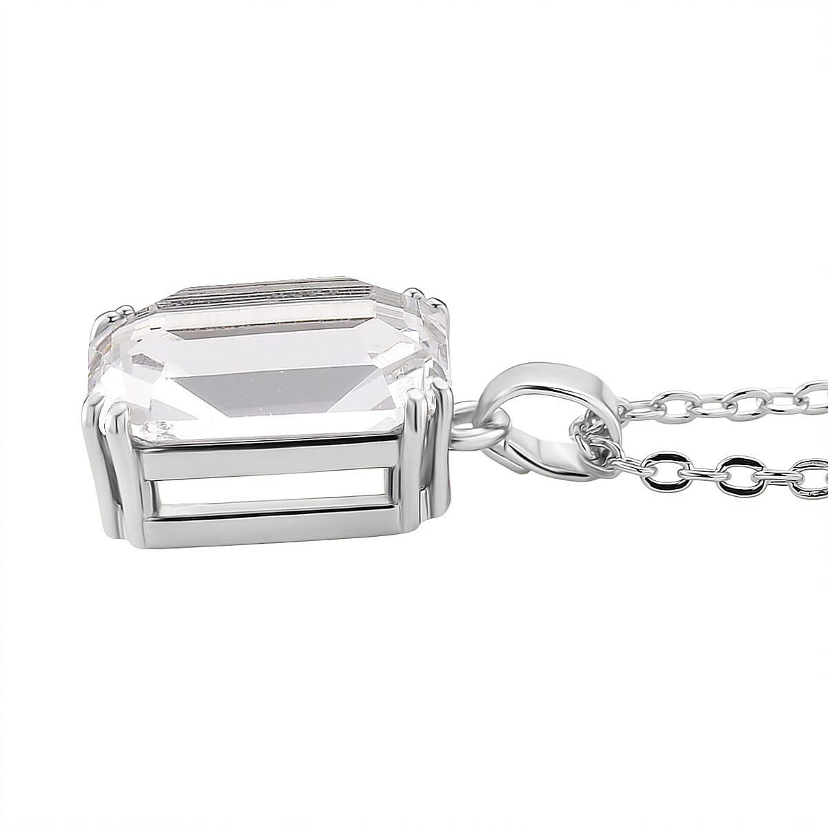 Austrian White Crystal Pendant with Chain (Size 20-2 Ext) with Lobster Clasp in White Tone