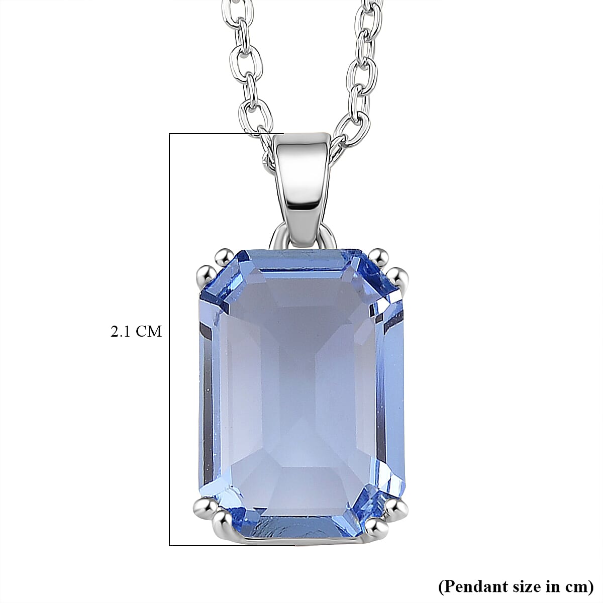 Austrian Blue Crystal Pendant with Chain (Size 20-2 Ext) with Lobster Clasp in White Tone