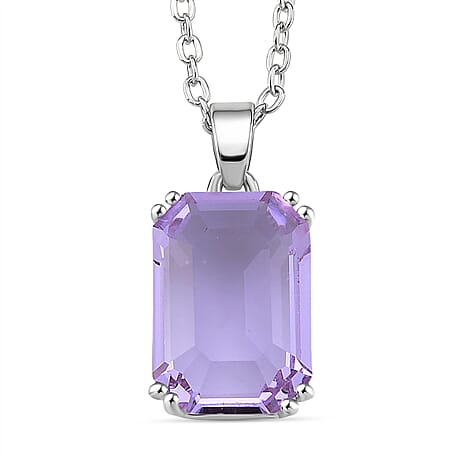 Austrian Purple Crystal Pendant with Chain (Size 20-2 Ext) with Lobster Clasp in White Tone