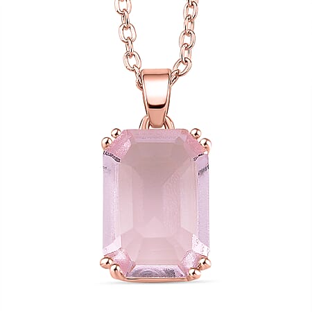 Austrian Pink Crystal Solitaire Pendant with Chain (Size 20-2 Ext) with Lobster Clasp in Rose Gold Tone