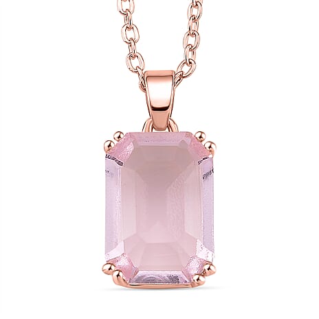 Austrian Pink Crystal Pendant with Chain (Size 20-2 Ext) with Lobster Clasp in Rose Gold Tone