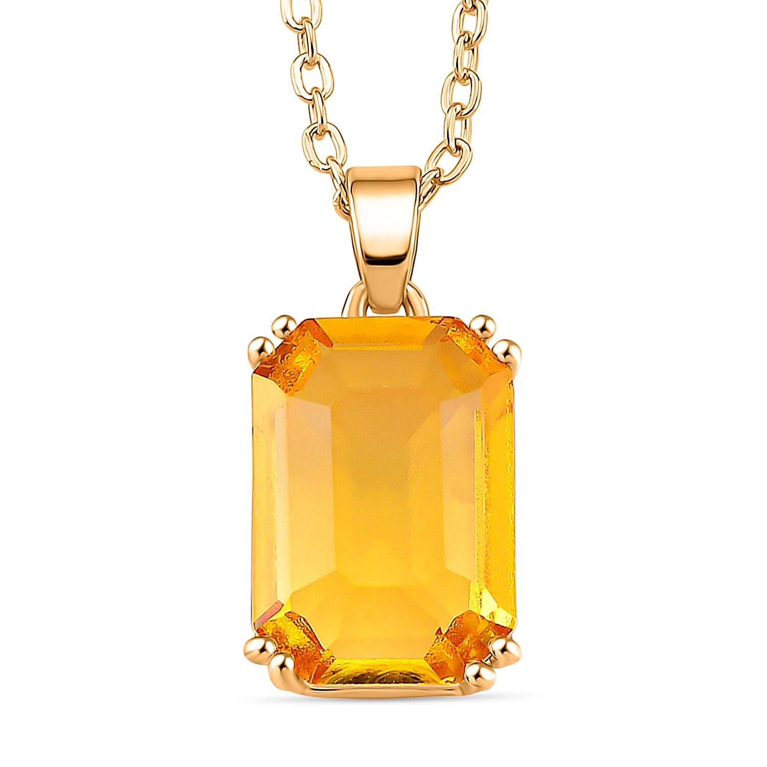 Austrian Yellow Crystal Pendant with Chain (Size 20-2 Ext) with Lobster Clasp in Yellow Gold Tone