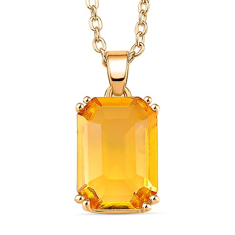 Austrian Yellow Crystal Pendant with Chain (Size 20-2 Ext) with Lobster Clasp in Yellow Gold Tone