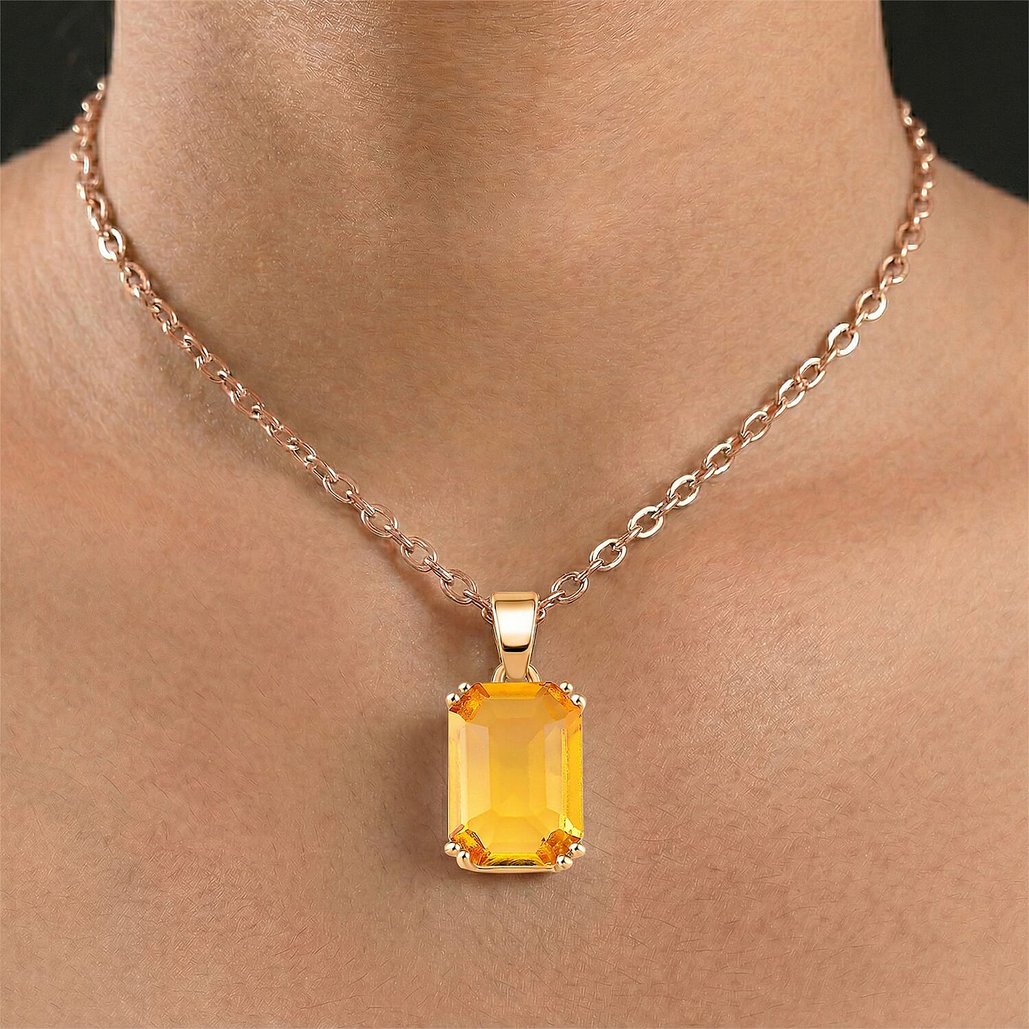 Austrian Yellow Crystal Pendant with Chain (Size 20-2 Ext) with Lobster Clasp in Yellow Gold Tone