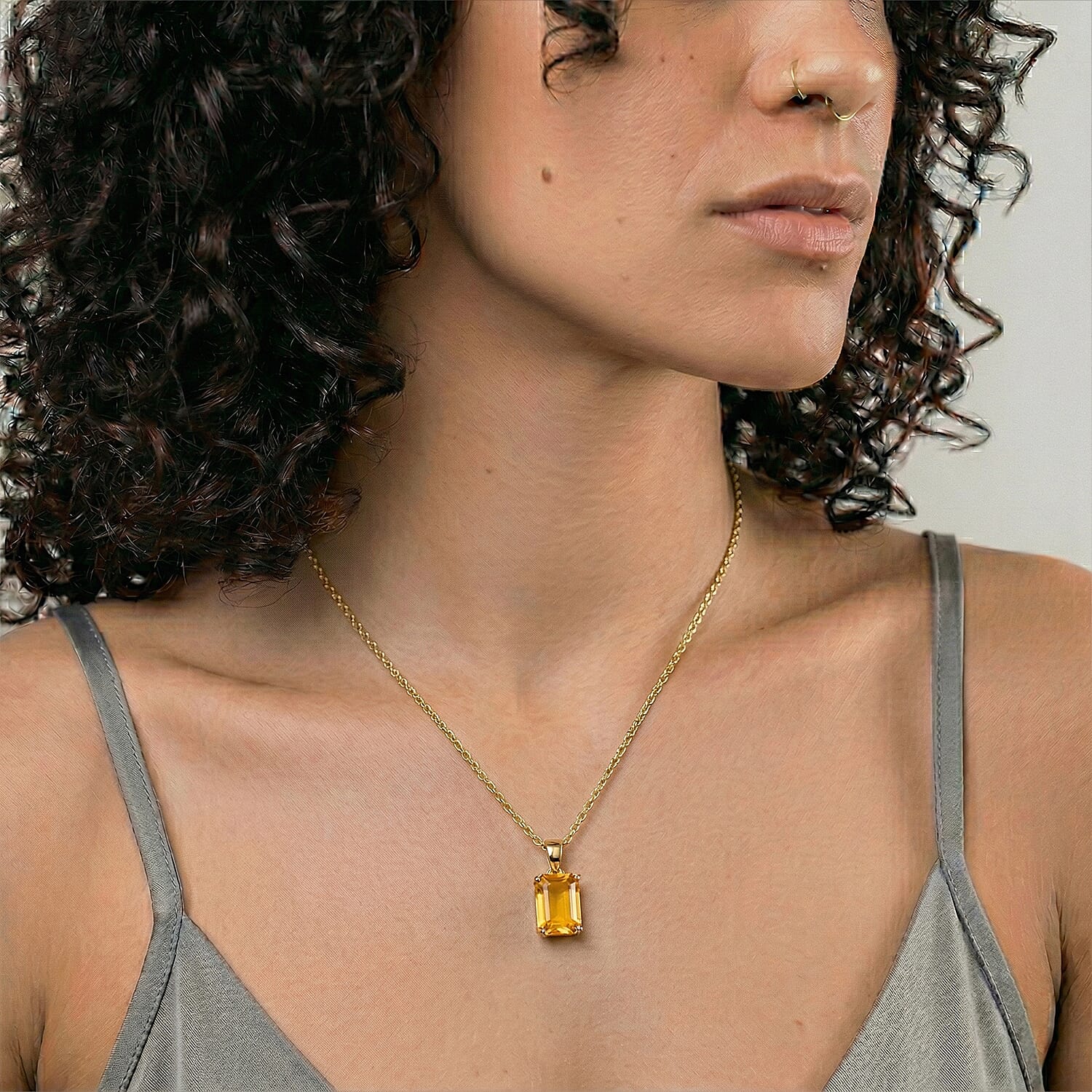 Austrian Yellow Crystal Pendant with Chain (Size 20-2 Ext) with Lobster Clasp in Yellow Gold Tone