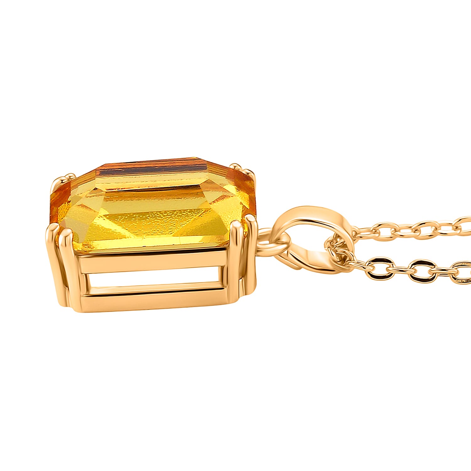Austrian Yellow Crystal Pendant with Chain (Size 20-2 Ext) with Lobster Clasp in Yellow Gold Tone