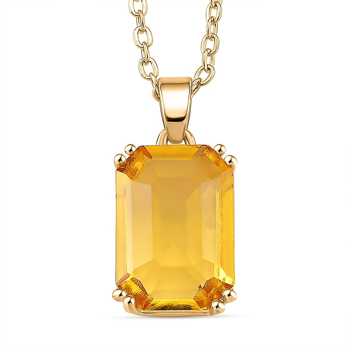 Austrian Yellow Crystal Pendant with Chain (Size 20-2 Ext) with Lobster Clasp in Yellow Gold Tone