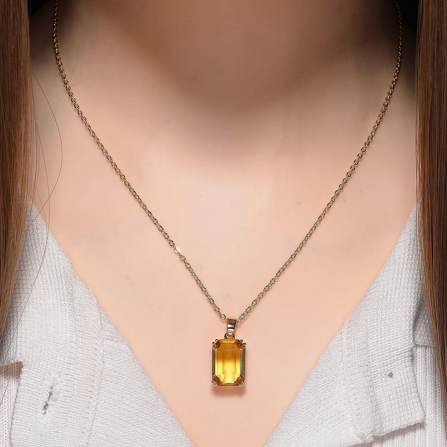 Austrian Yellow Crystal Pendant with Chain (Size 20-2 Ext) with Lobster Clasp in Yellow Gold Tone