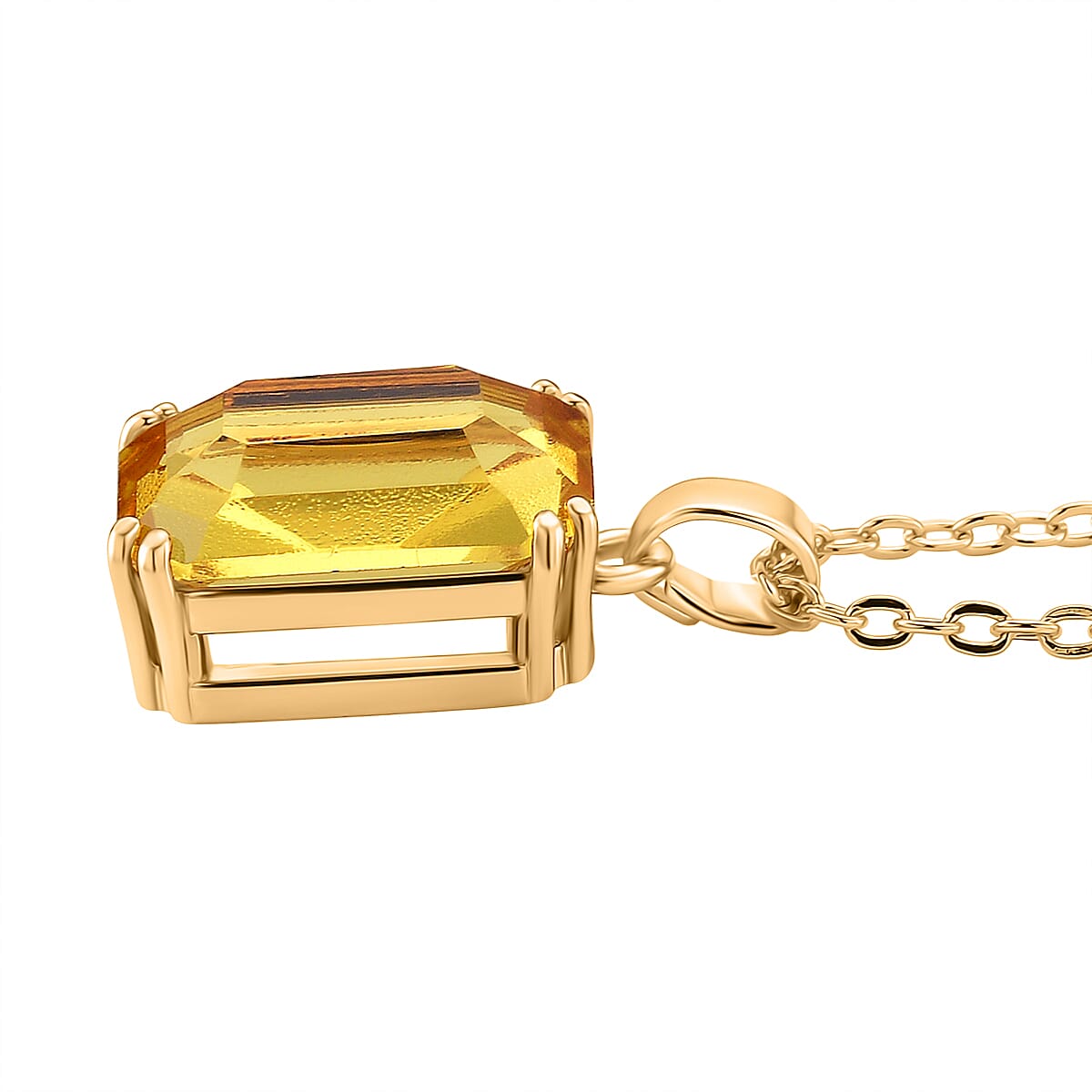 Austrian Yellow Crystal Pendant with Chain (Size 20-2 Ext) with Lobster Clasp in Yellow Gold Tone