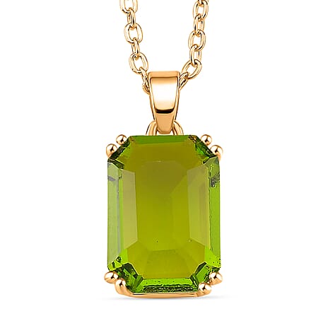 Austrian Green Crystal Pendant with Chain (Size 20-2 Ext) with Lobster Clasp in Yellow Gold Tone