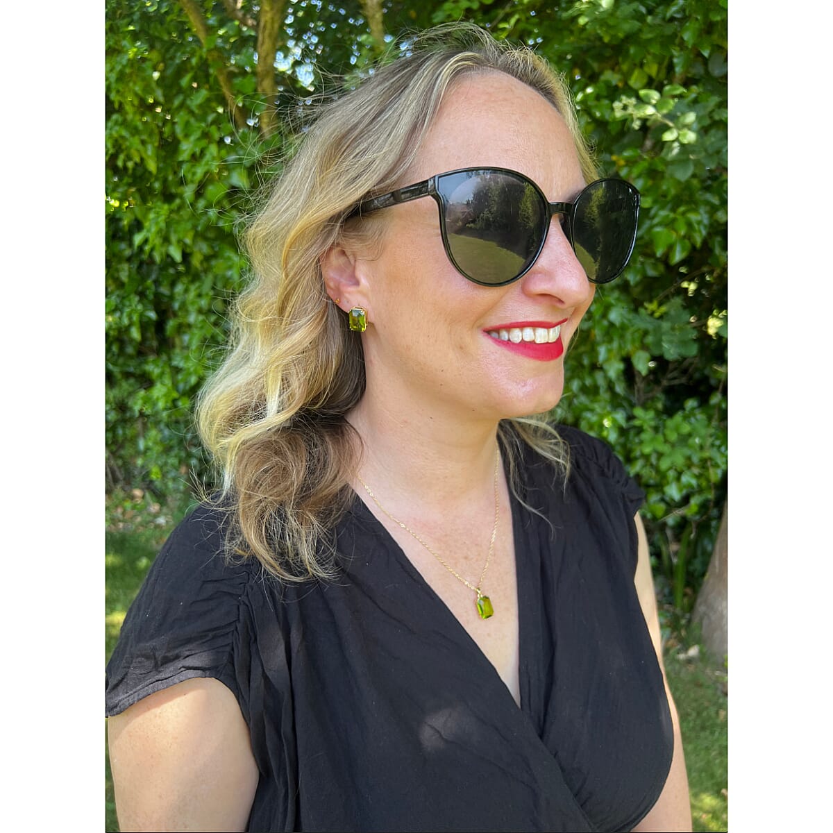 Austrian Green Crystal Pendant with Chain (Size 20-2 Ext) with Lobster Clasp in Yellow Gold Tone