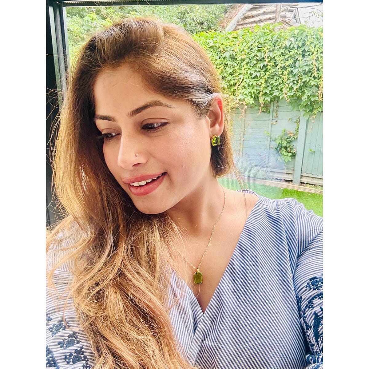 Austrian Green Crystal Pendant with Chain (Size 20-2 Ext) with Lobster Clasp in Yellow Gold Tone