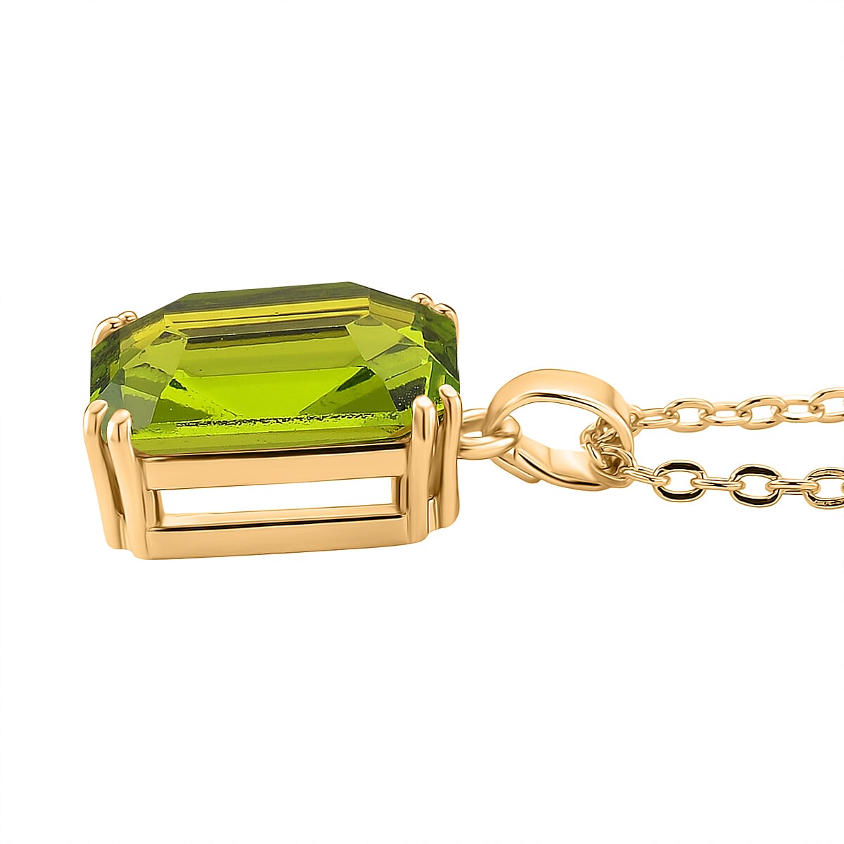 Austrian Green Crystal Pendant with Chain (Size 20-2 Ext) with Lobster Clasp in Yellow Gold Tone