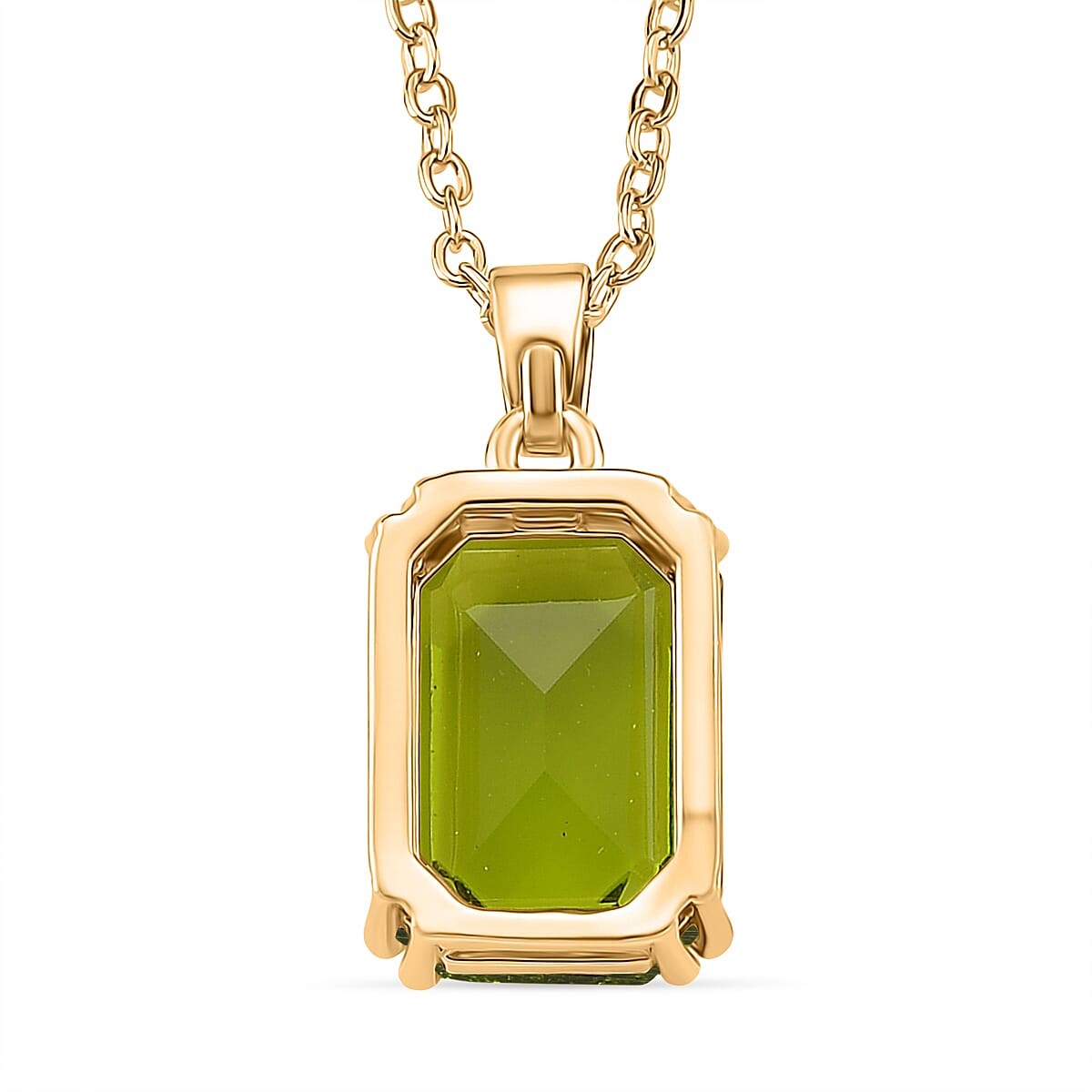 Austrian Green Crystal Pendant with Chain (Size 20-2 Ext) with Lobster Clasp in Yellow Gold Tone
