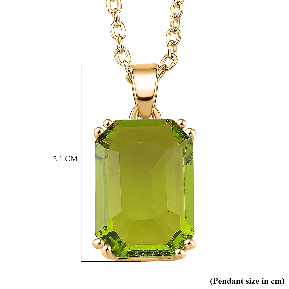Austrian Green Crystal Pendant with Chain (Size 20-2 Ext) with Lobster Clasp in Yellow Gold Tone