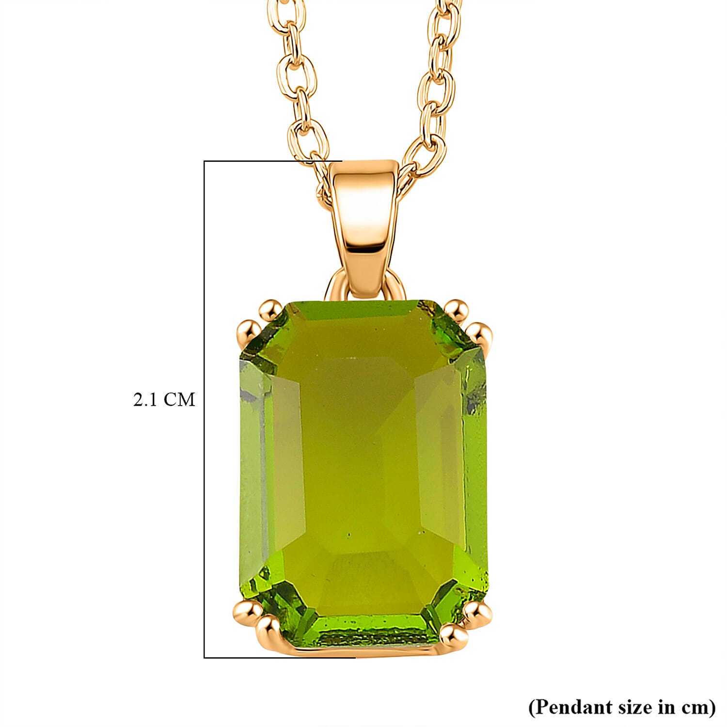 Austrian Green Crystal Pendant with Chain (Size 20-2 Ext) with Lobster Clasp in Yellow Gold Tone