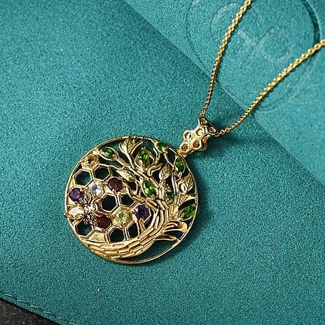 GP Italian Garden Collection - Citrine & Multi Gemstones Pendant with Chain (Size 20) in 18K Vermeil Yellow Gold Plated Sterling Silver 1.57 Ct, Silver Wt 8.20 Gms.