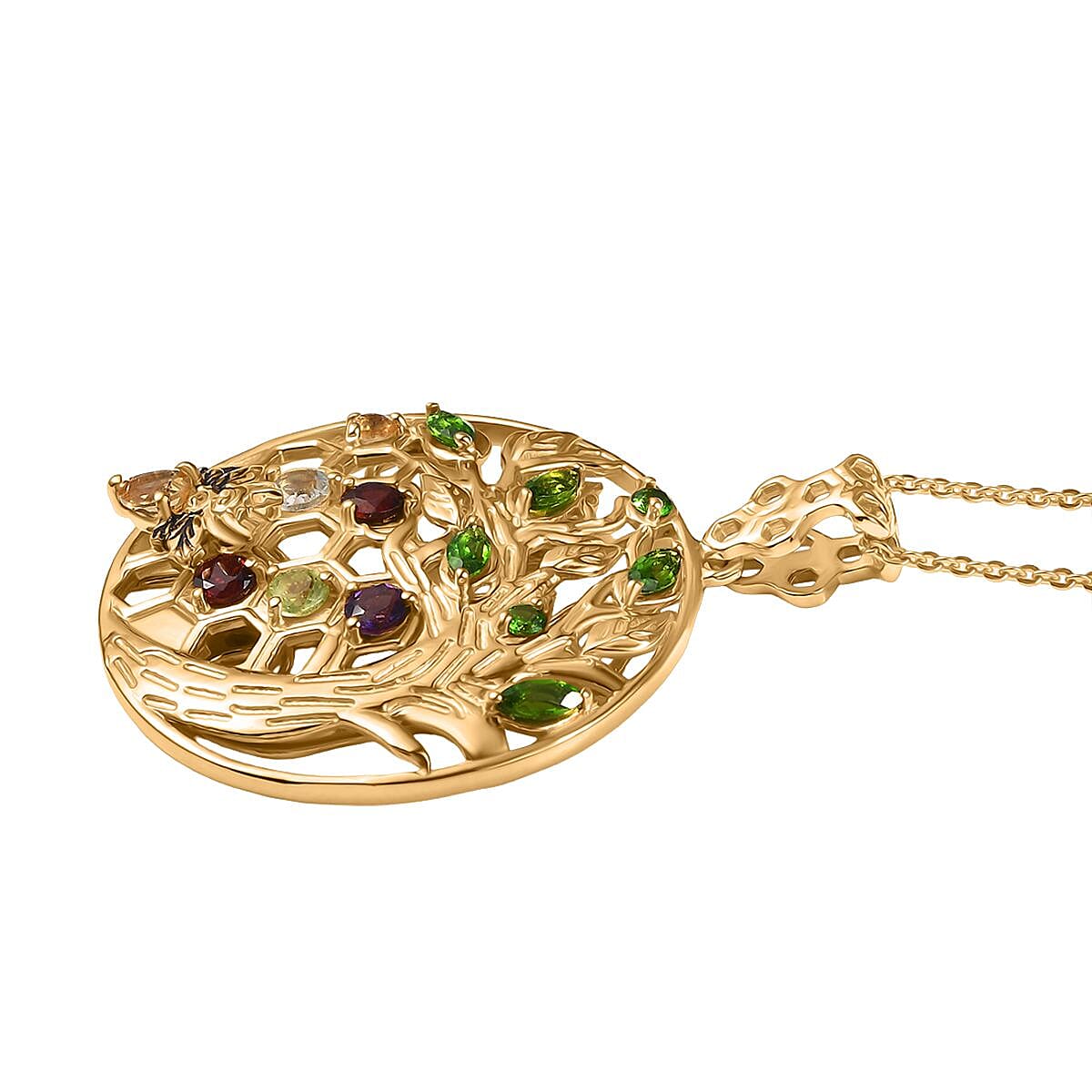 GP Italian Garden Collection - Citrine & Multi Gemstones Pendant with Chain (Size 20) in 18K Vermeil Yellow Gold Plated Sterling Silver 1.57 Ct, Silver Wt 8.20 Gms. GP Italian Garden Collection - Citrine & Multi Gemstones Pendant with Chain (Size 20) in 18K Vermeil Yellow Gold Plated Sterling Silver 1.57 Ct, Silver Wt 8.20 Gms.