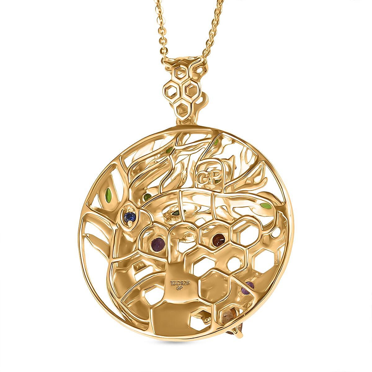 GP Italian Garden Collection - Citrine & Multi Gemstones Pendant with Chain (Size 20) in 18K Vermeil Yellow Gold Plated Sterling Silver 1.57 Ct, Silver Wt 8.20 Gms. GP Italian Garden Collection - Citrine & Multi Gemstones Pendant with Chain (Size 20) in 18K Vermeil Yellow Gold Plated Sterling Silver 1.57 Ct, Silver Wt 8.20 Gms.