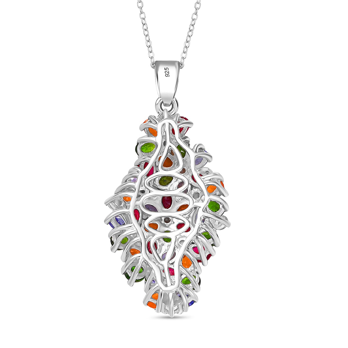 Tanzanite, Fire Opal & Multi Gemstones Pendant with Chain (Size 20) in Rhodium Overlay Sterling Silver 7.96 Ct, Silver wt. 6.80 Gms. Tanzanite, Fire Opal & Multi Gemstones Pendant with Chain (Size 20) in Rhodium Overlay Sterling Silver 7.96 Ct, Silver wt. 6.80 Gms.