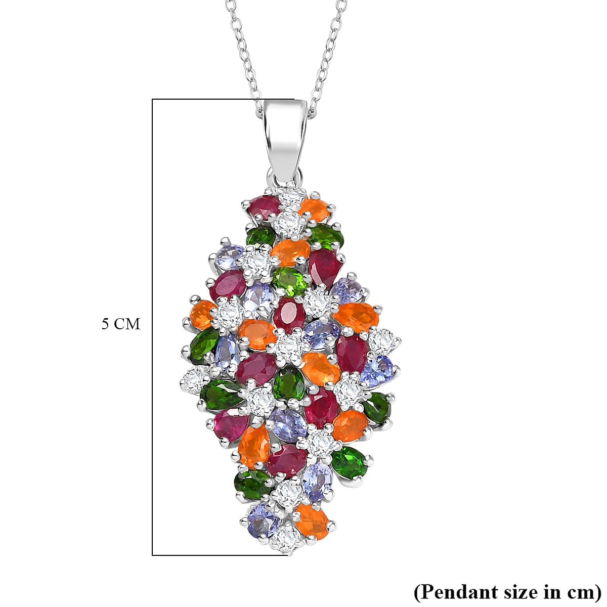 Tanzanite, Fire Opal & Multi Gemstones Pendant with Chain (Size 20) in Rhodium Overlay Sterling Silver 7.96 Ct, Silver wt. 6.80 Gms. Tanzanite, Fire Opal & Multi Gemstones Pendant with Chain (Size 20) in Rhodium Overlay Sterling Silver 7.96 Ct, Silver wt. 6.80 Gms.