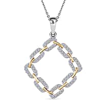 LUXURIANT Lab Grown Diamond Square Link Pendant with Chain (Size 20) in Rhodium Overlay Sterling Silver 0.33 Ct.