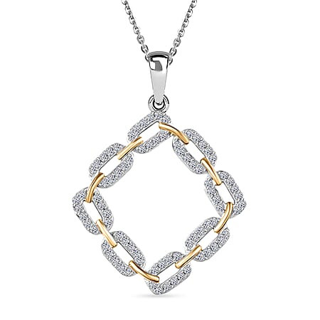 LUXURIANT Lab Grown Diamond Square Link Pendant with Chain (Size 20) in Rhodium Overlay Sterling Silver 0.33 Ct.