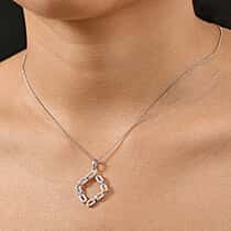 LUXURIANT Lab Grown Diamond Square Link Pendant with Chain (Size 20) in Rhodium Overlay Sterling Silver 0.33 Ct.