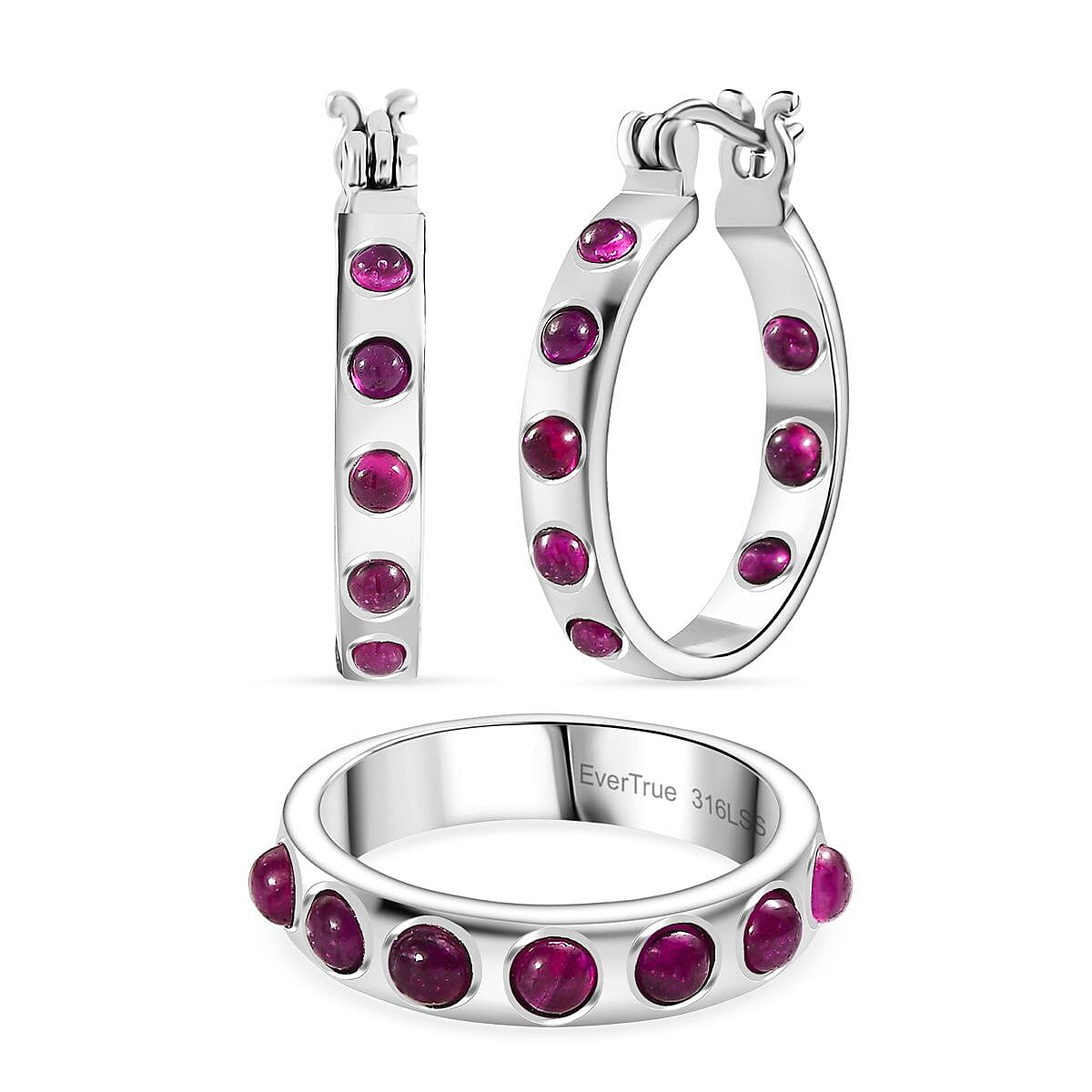 EverTrue 2 Piece Set - J Hoop Half Hoop Earring & Band Ring