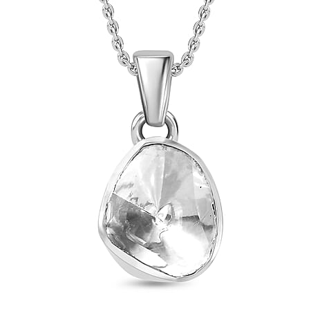 0.50 Ct. Polki Diamond Solitaire Pendant with Chain (Size 20) in Rhodium Overlay Sterling Silver
