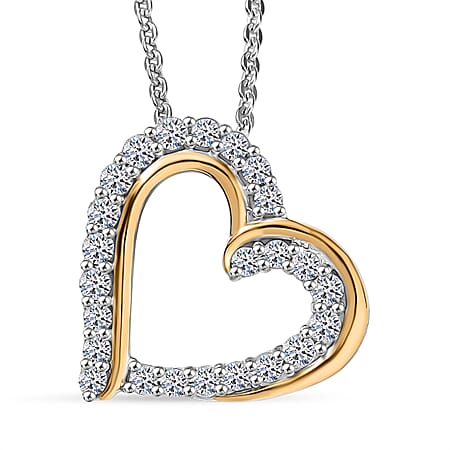 Luxuriant Diamond Lab Grown Diamond Open Heart Pendant with Chain (Size 20) in 18K Vermeil Yellow Gold Plated & Rhodium Overlay Sterling Silver
