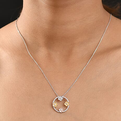 Lab Grown Diamond (SI-GH) Pendant with Chain (Size 20) in 18K Vermail Yellow Gold, Rose Gold & Rhodium Plated Sterling Silver