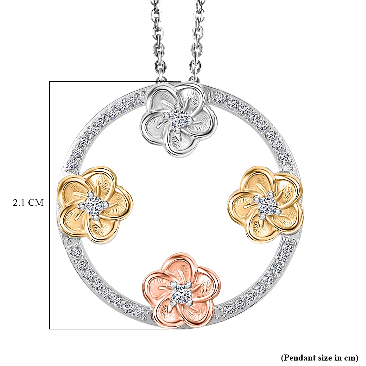 Lab Grown Diamond (SI-GH) Pendant with Chain (Size 20) in 18K Vermail Yellow Gold, Rose Gold & Rhodium Plated Sterling Silver