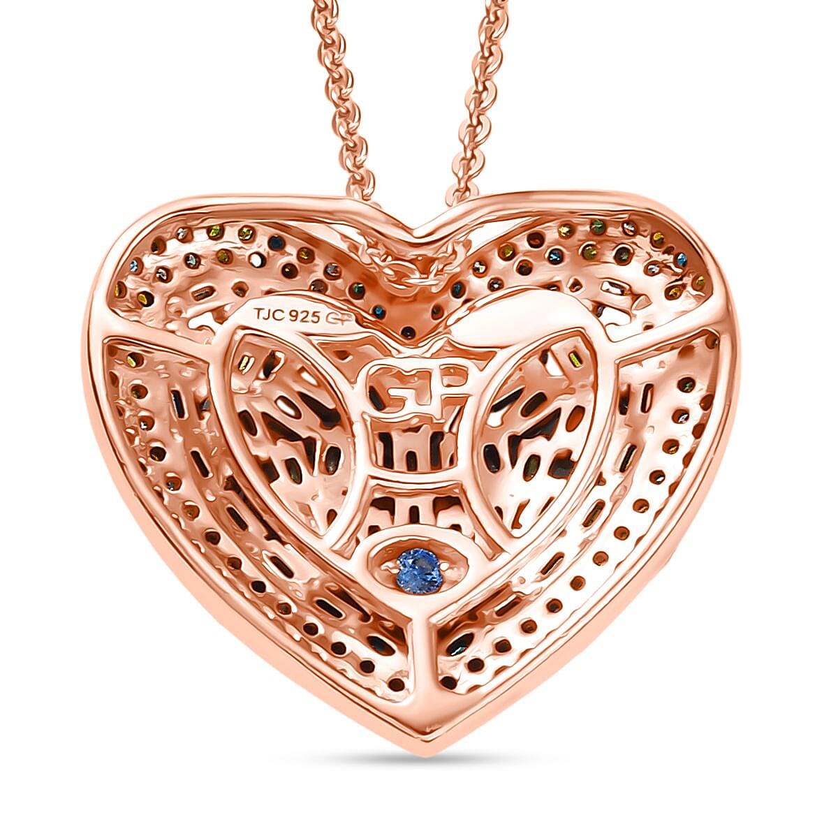 GP Amore Collection - Yellow, Blue Diamond, Kanchanaburi Blue Sapphire & Multiple Gemstones Heart Pendant with Chain (Size 20) in 18K Vermeil Rose Gold Plated Sterling Silver 1.05 Ct. GP Amore Collection - Yellow, Blue Diamond, Kanchanaburi Blue Sapphire & Multiple Gemstones Heart Pendant with Chain (Size 20) in 18K Vermeil Rose Gold Plated Sterling Silver 1.05 Ct.