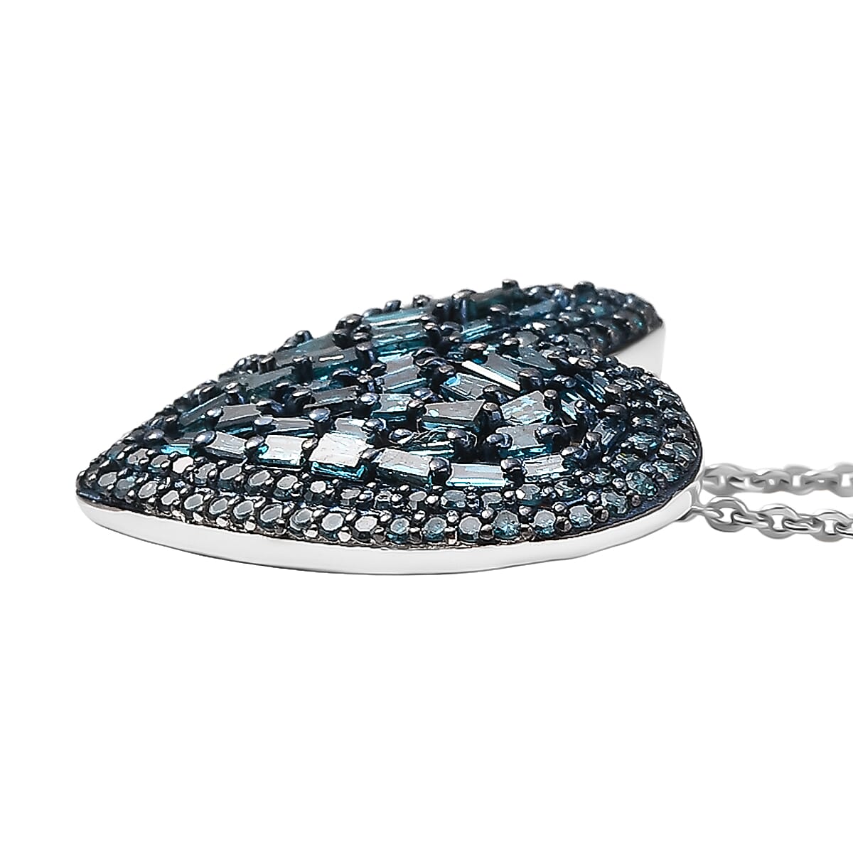 GP Amore Collection - Blue Diamond & Kanchanaburi Blue Sapphire, White Diamond Pendant with Chain (Size 20) in Rhodium Overlay Sterling Silver 1.08 Ct. GP Amore Collection - Blue Diamond & Kanchanaburi Blue Sapphire, White Diamond Pendant with Chain (Size 20) in Rhodium Overlay Sterling Silver 1.08 Ct.