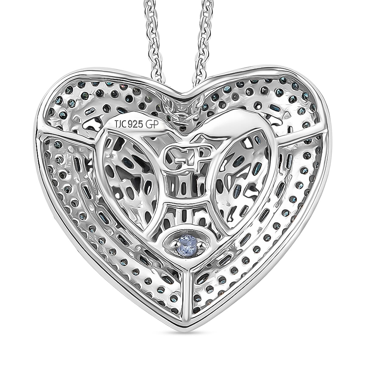 GP Amore Collection - Blue Diamond & Kanchanaburi Blue Sapphire, White Diamond Pendant with Chain (Size 20) in Rhodium Overlay Sterling Silver 1.08 Ct. GP Amore Collection - Blue Diamond & Kanchanaburi Blue Sapphire, White Diamond Pendant with Chain (Size 20) in Rhodium Overlay Sterling Silver 1.08 Ct.