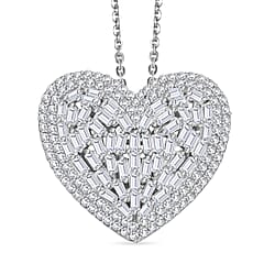 GP Amore Collection - White Diamond Heart Pendant with Chain (Size 20) in Rhodium Overlay Sterling Silver 1.08 Ct.