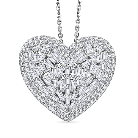 GP Amore Collection - White Diamond & Kanchanaburi Blue Sapphire Heart Pendant with Chain (Size 20) in Rhodium Overlay Sterling Silver 1.08 Ct.