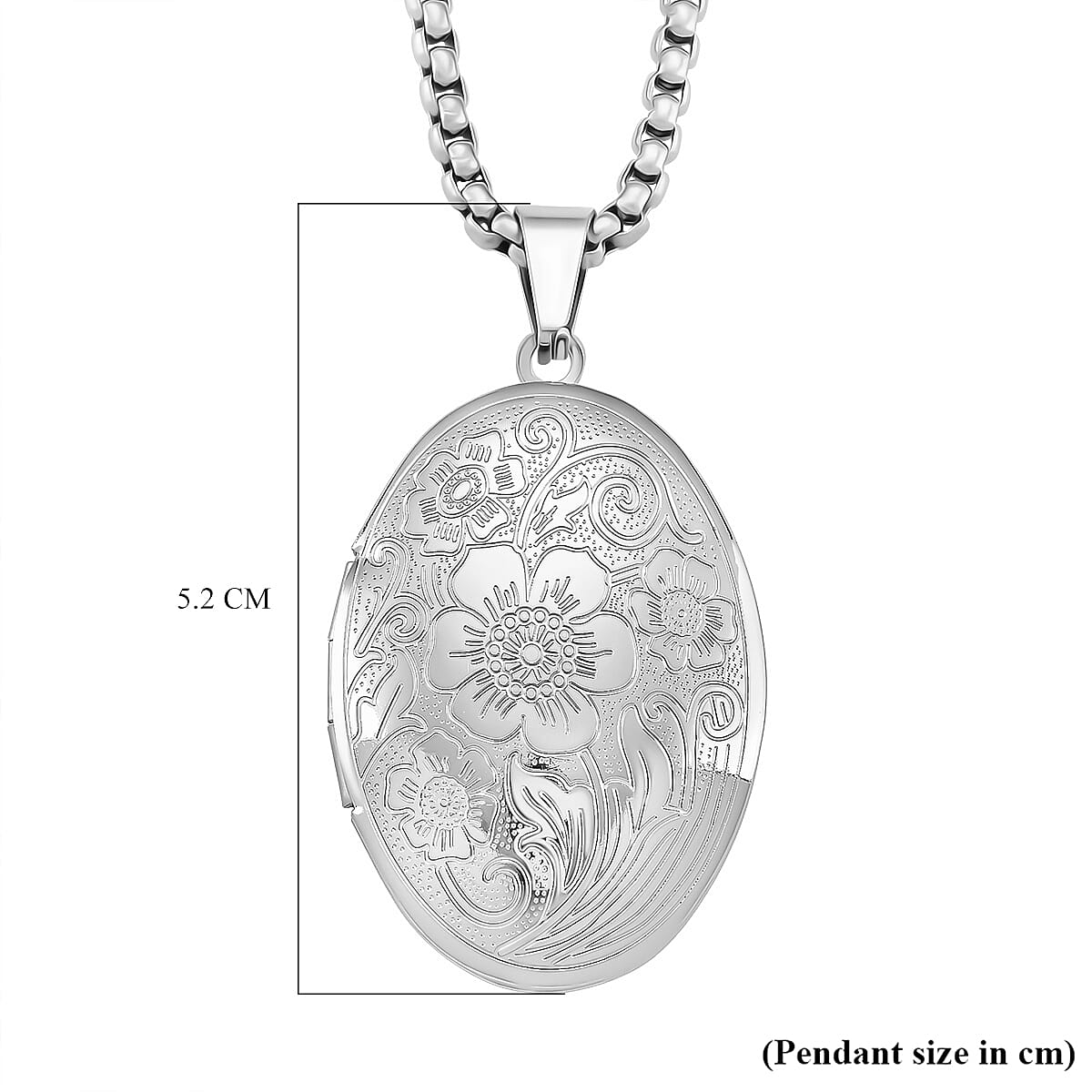 Openable Pendant with Box Chain (Size 22-2 Ext) in Silver Tone Openable Pendant with Box Chain (Size 22-2 Ext) in Silver Tone