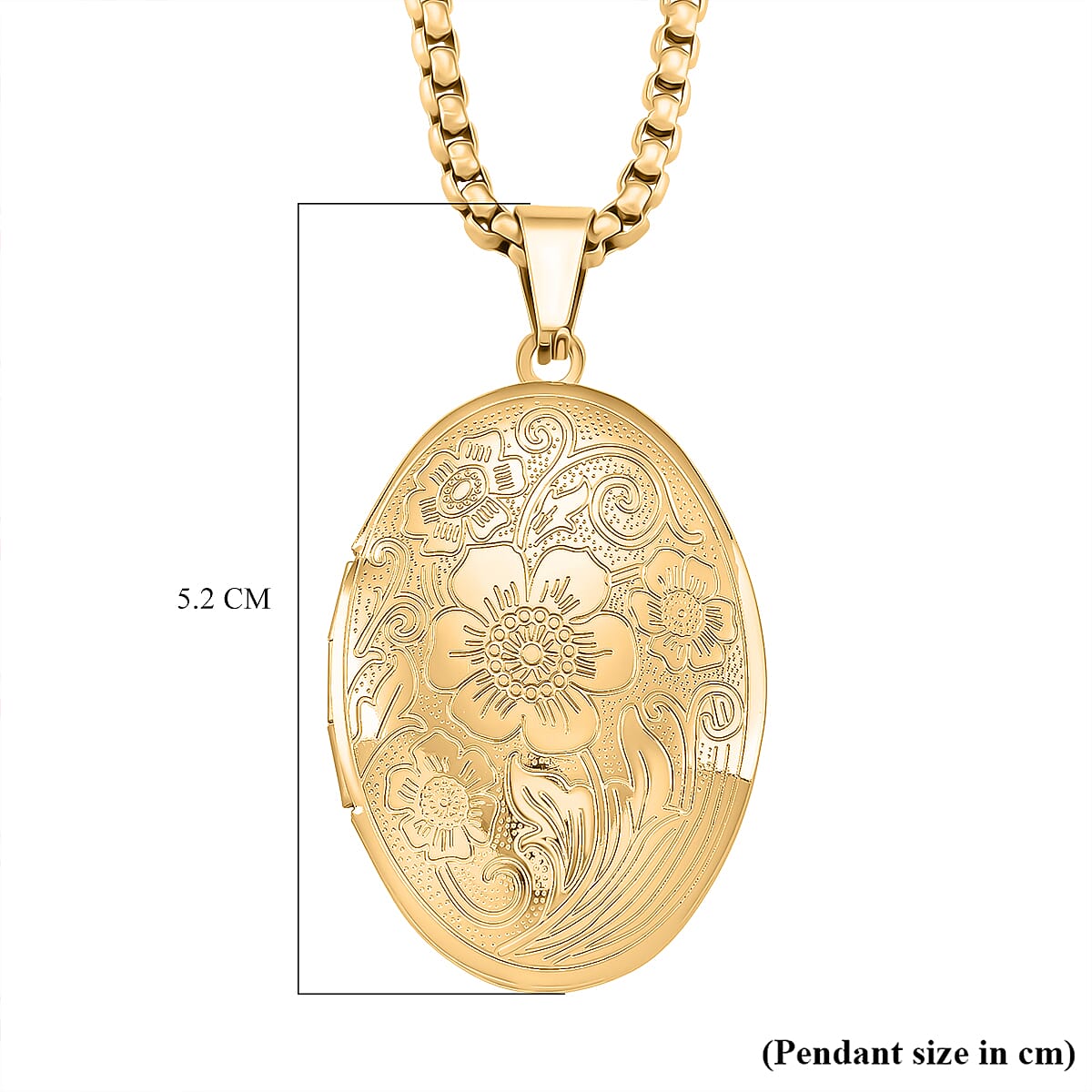 Openable Pendant with Box Chain (Size 22-2 Ext) in Yellow Gold Plating Openable Pendant with Box Chain (Size 22-2 Ext) in Yellow Gold Plating