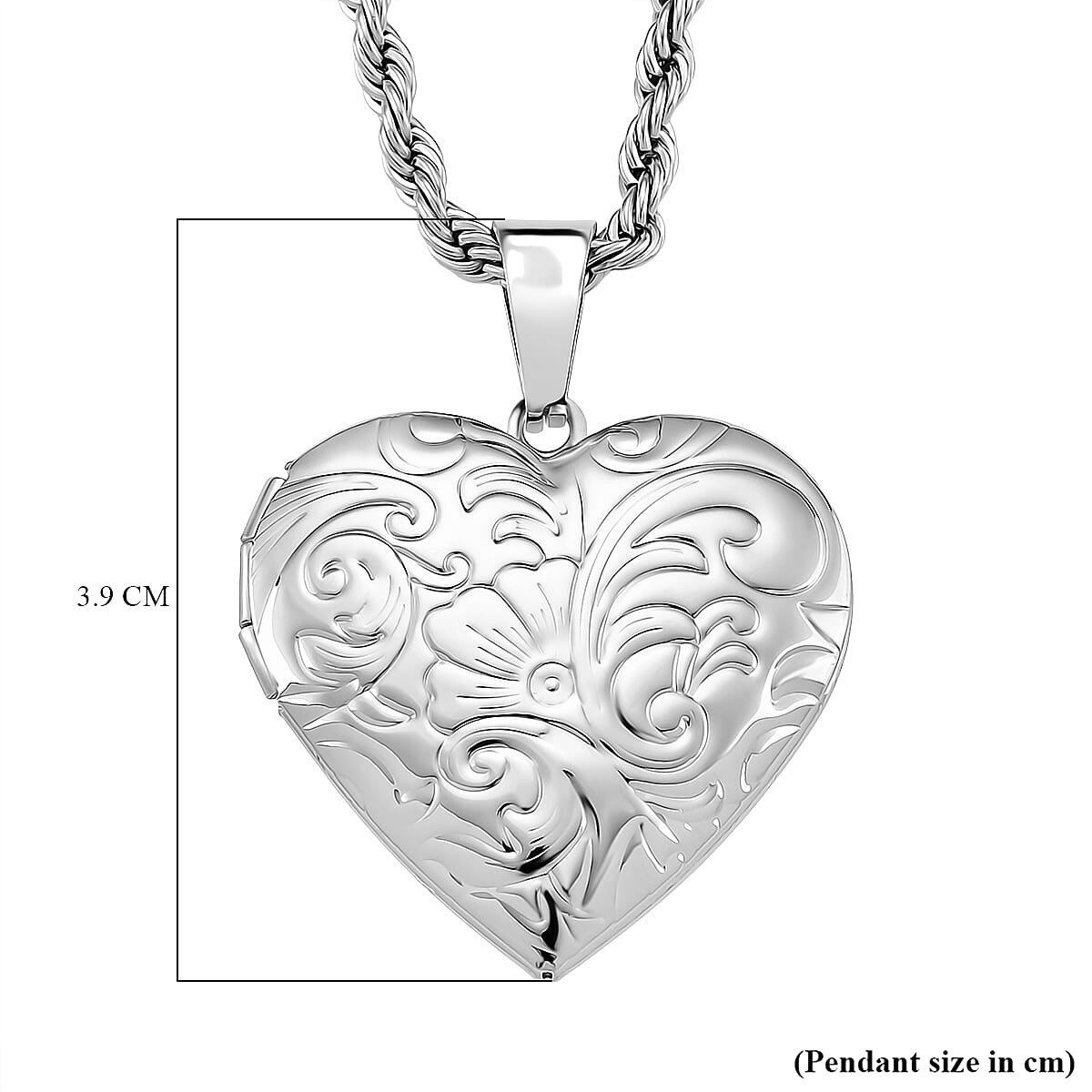Heart Locket Pendant with Rope Necklace (Size 22-2 Ext) Heart Locket Pendant with Rope Necklace (Size 22-2 Ext)