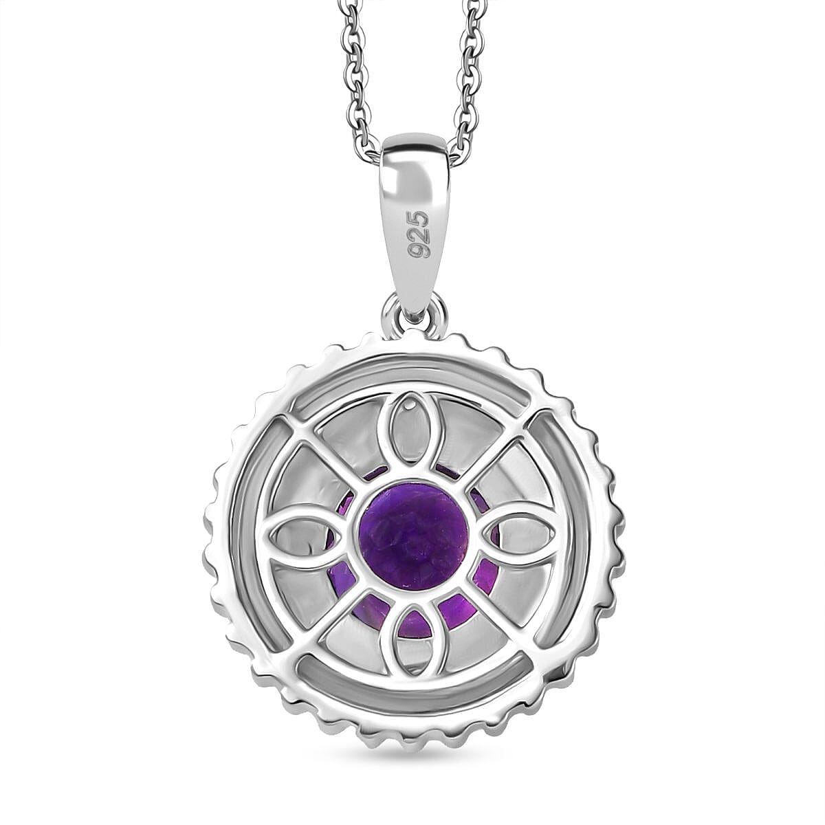 Moroccan Amethyst & White Zircon Pendant with Chain (Size 20) in Rhodium Overlay Sterling Silver 2.00 Ct. Moroccan Amethyst & White Zircon Pendant with Chain (Size 20) in Rhodium Overlay Sterling Silver 2.00 Ct.