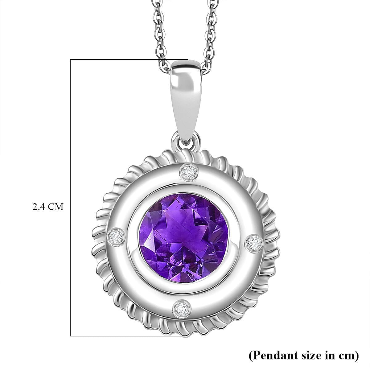 Moroccan Amethyst & White Zircon Pendant with Chain (Size 20) in Rhodium Overlay Sterling Silver 2.00 Ct. Moroccan Amethyst & White Zircon Pendant with Chain (Size 20) in Rhodium Overlay Sterling Silver 2.00 Ct.